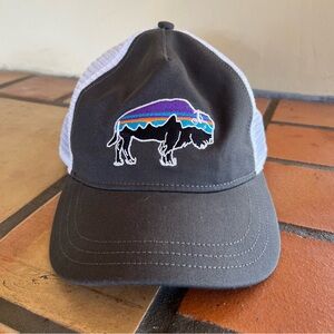 Patagonia Men’s Gray and White Trucker Hat with Multicolor Buffalo Patch